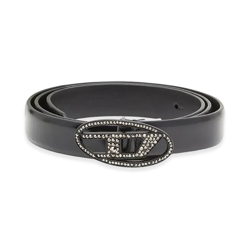 Diesel B-1Dr Strass 20 Leather Belt With Rhinestone Buckle "Black"