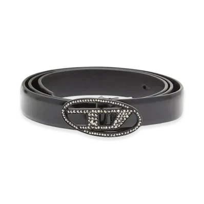 Diesel B-1Dr Strass 20 Leather Belt With Rhinestone Buckle "Black"