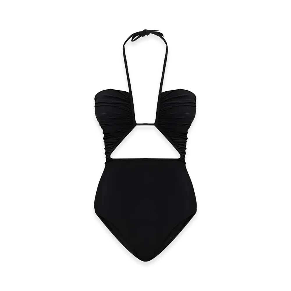 Rick Owens Women's Halter Prong One-Piece Swimsuit "Black"