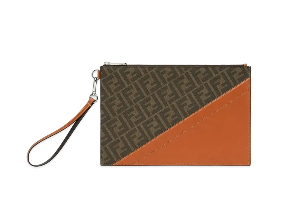 FENDI Flat Slim Clutch Fabric Bag "Brown"
