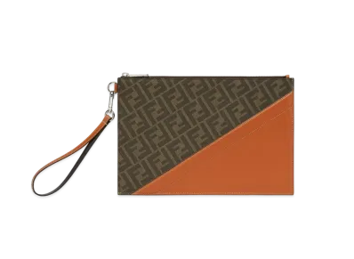 FENDI Flat Slim Clutch Fabric Bag "Brown"