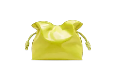 LOEWE Flamenco Clutch In Crackle Patent "Lime Yellow"