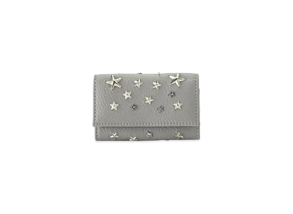 Jimmy Choo Neptune Grayney Calf Leather Key Case With Crystal Star Studs "Moonstone"