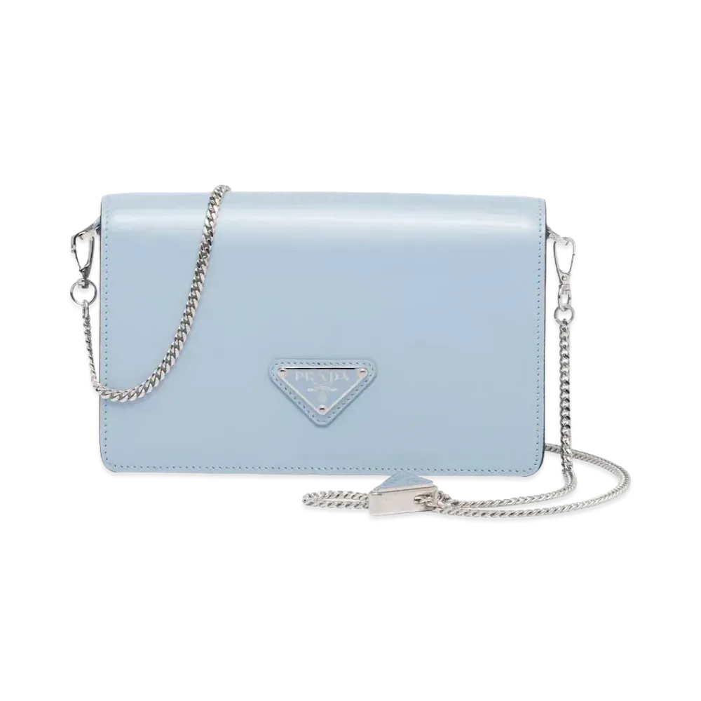 PRADA Brushed Leather Shoulder Bag "Celeste Blue"