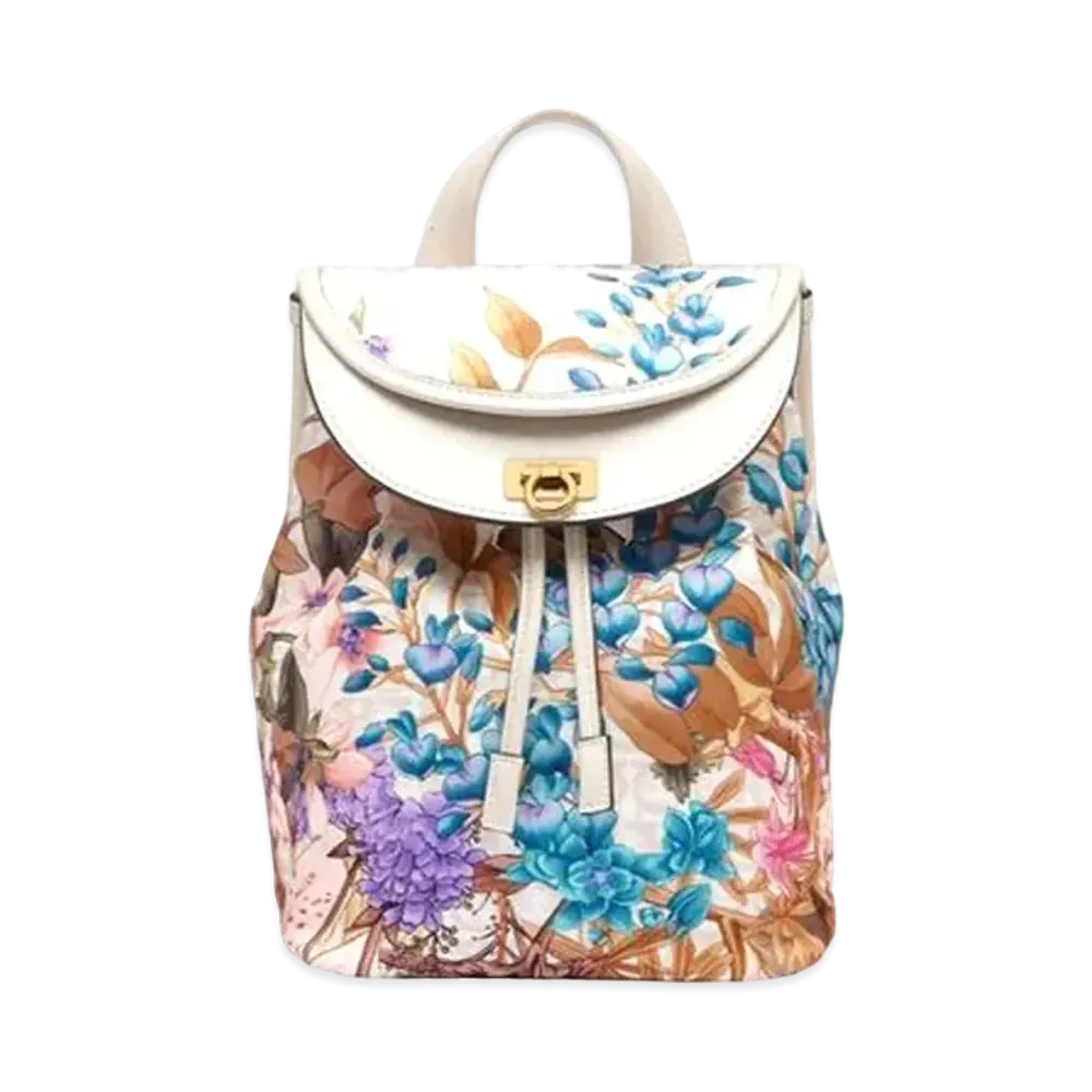 Salvatore Ferragamo Giardino Print Backpack - Econyl Nylon "Bone"