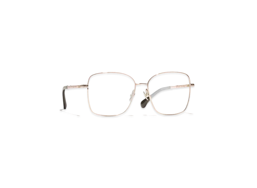 CHANEL Square Eyeglasses Metal "Beige/Pink/Gold"