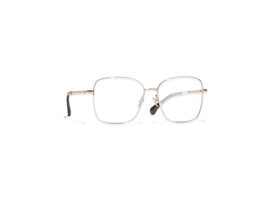 CHANEL Square Eyeglasses Metal "Beige/Pink/Gold"