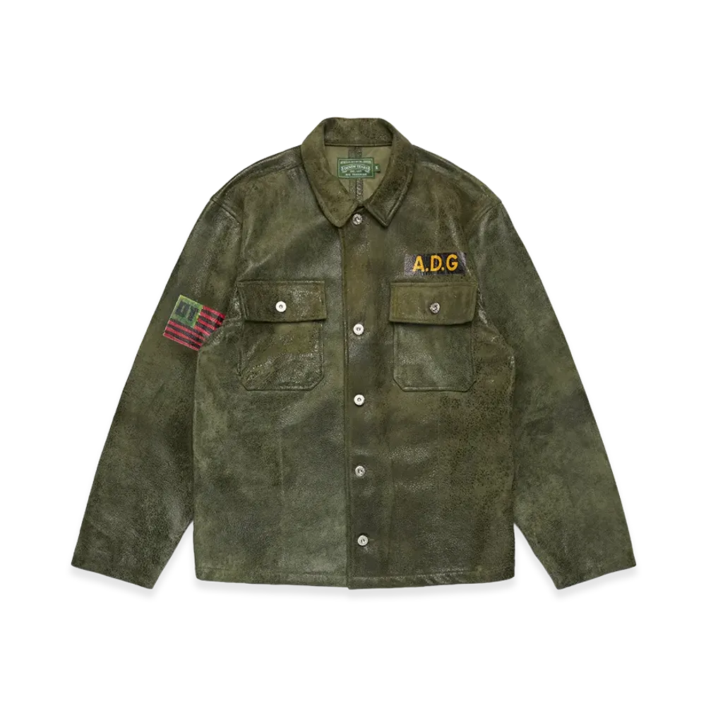 DENIM TEARS Leather Jungle Shirt "Army Green"