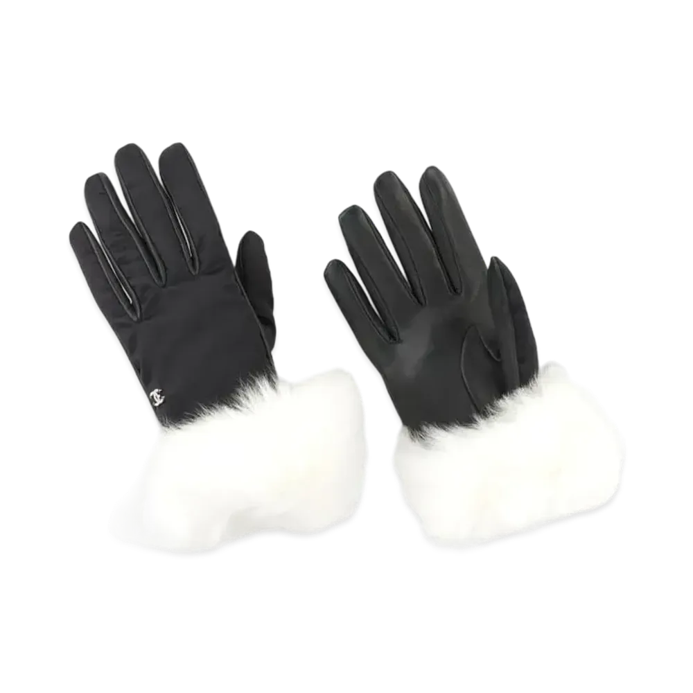 CHANEL Gloves Lambskin & Mixed Fibers "Black/White"