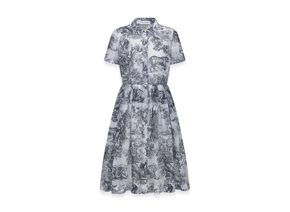 Dior Women's Mid-Length Shirt Dress Voile "White/Navy Blue"
