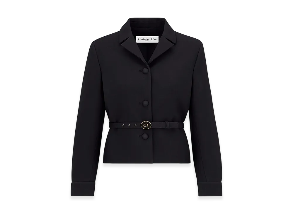 Dior Women's V08 Cropped Jacket with Dior Belt Wool Silk "Black"