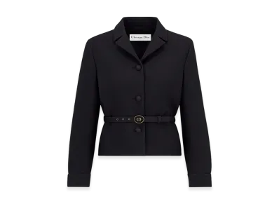 Dior Women's V08 Cropped Jacket with Dior Belt Wool Silk "Black"