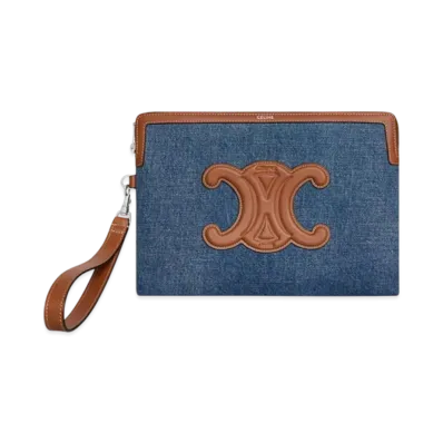 CELINE Small Pouch with Strap in Denim and Calfskin "Denim"