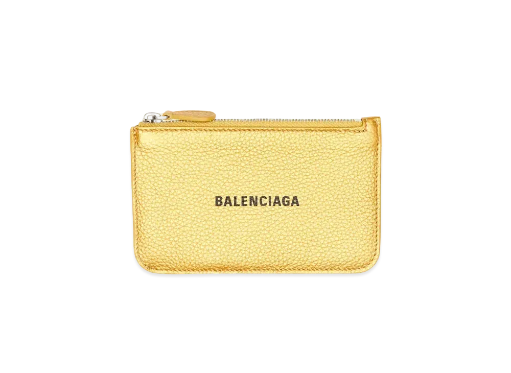 BALENCIAGA Cash Large Long Coin And Card Holder In Metallized Grained Calfskin "Gold"