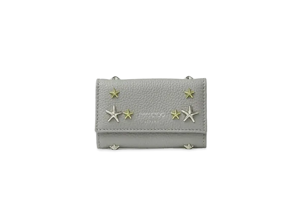 Jimmy Choo Neptune Soft Grainy Calf Leather Key Case With Star Studs "Moonstone"