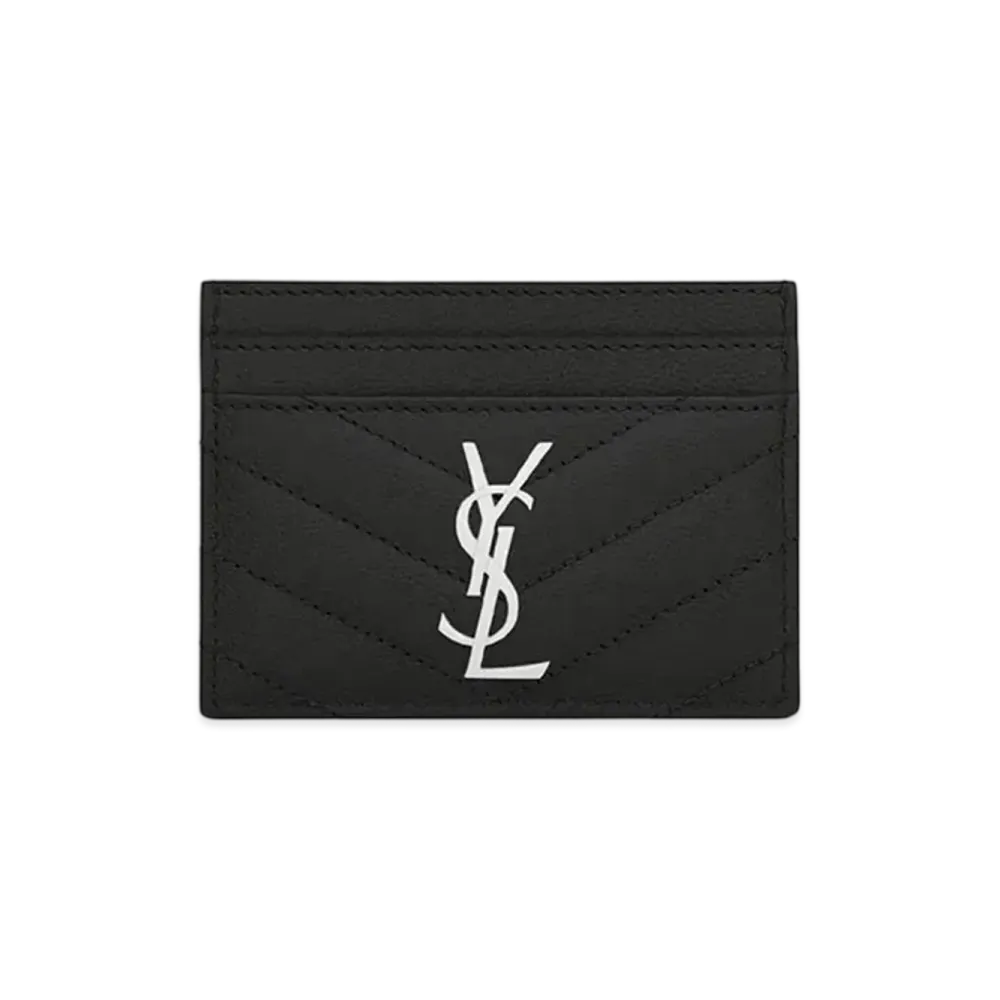 Saint Laurent Envelope Credit Card Case In Grain De Black Embossed Leather "Black"