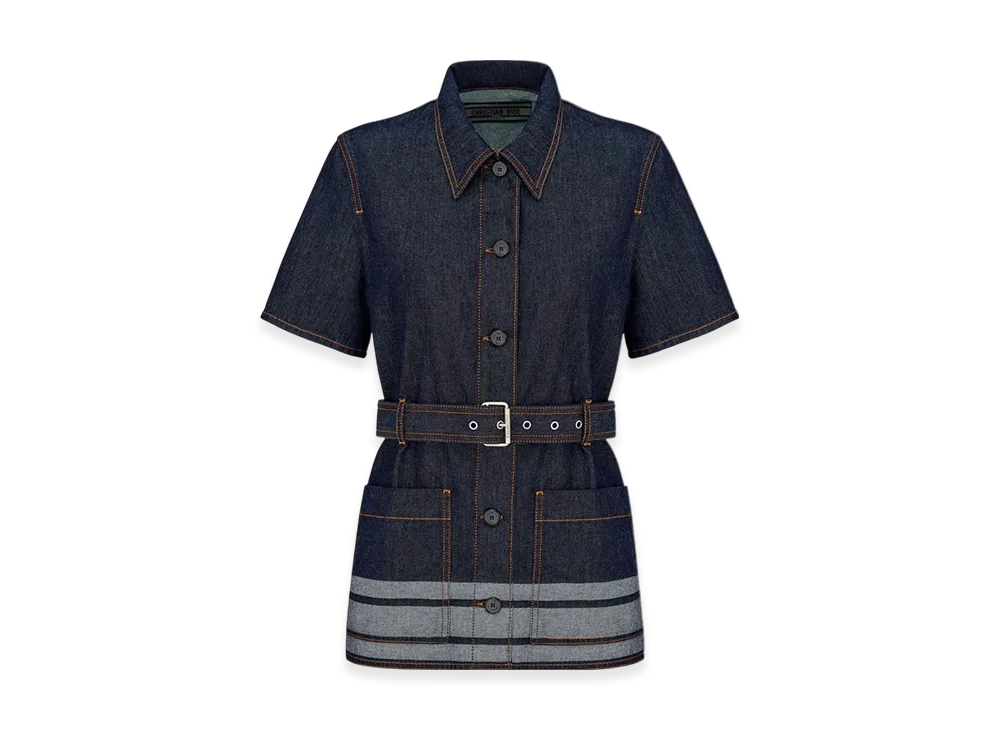 Dior Women's Lightweight Cotton Denim Couture Short Sleeved Belted Jacket "Deep Blue"