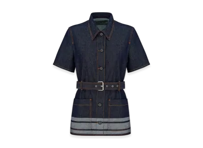 Dior Women's Lightweight Cotton Denim Couture Short Sleeved Belted Jacket "Deep Blue"