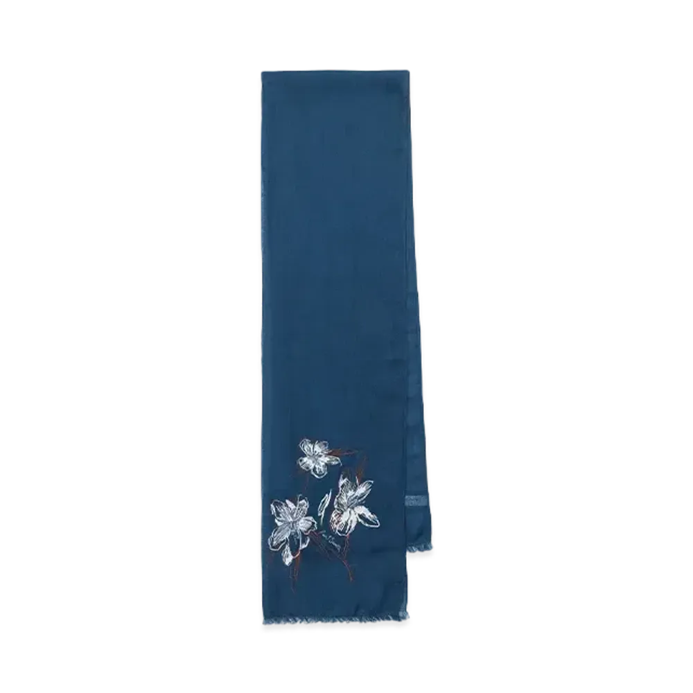 Paul Smith Magnolia Embroidered Scarf "Blue"