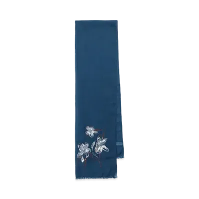 Paul Smith Magnolia Embroidered Scarf "Blue"