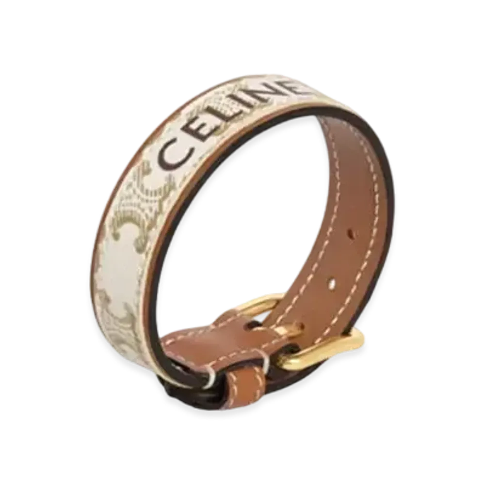 CELINE Triomphe Canvas Leather Bracelet "Gold/White"