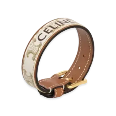 CELINE Triomphe Canvas Leather Bracelet "Gold/White"