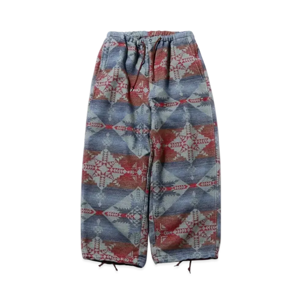 BEAMS MIL Easy Pants Cotton Blanket Jacquard Shaggy "Blue"