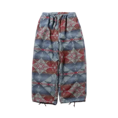 BEAMS MIL Easy Pants Cotton Blanket Jacquard Shaggy "Blue"