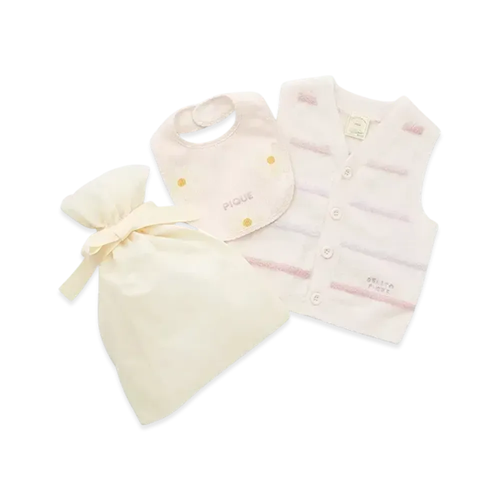 GELATO PIQUE Wrapped Baby Smoothy Colorful Border Vest & Daisy Bib "Pink"