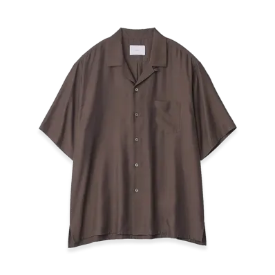 ssstein Cupro Twill Oversized Open Collar Short Sleeve Shirt "Dark Brown"