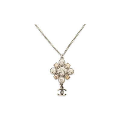 CHANEL Coco Mark Crystal Flower Necklace "Silver"