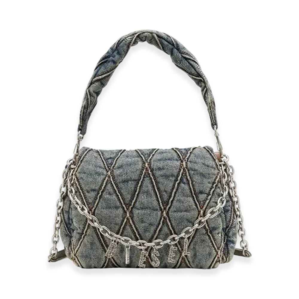 Diesel Charm-D Shoulder M Denim Quilted Shoulder Bag M "Medium Blue"