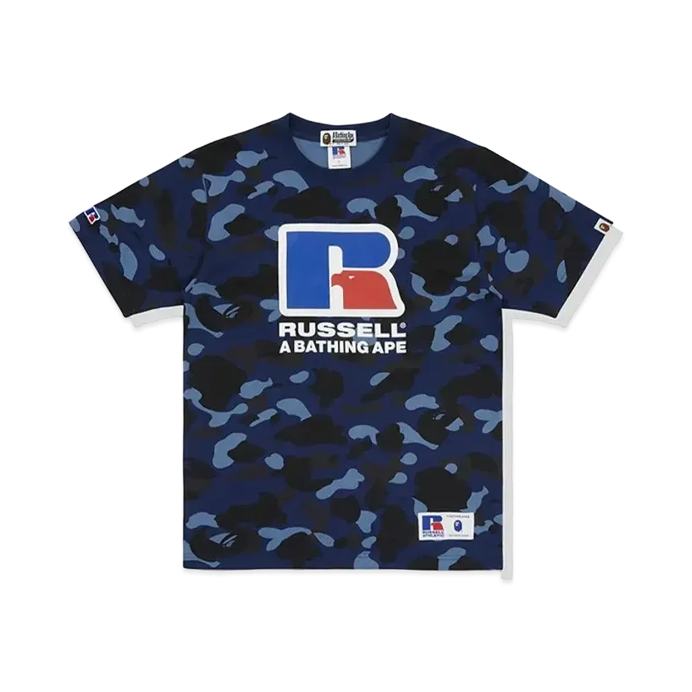 A BATHING APE x RUSSELL Color Camo Tee "Navy"