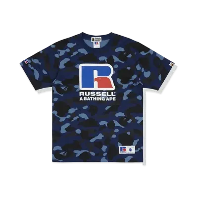 A BATHING APE x RUSSELL Color Camo Tee "Navy"