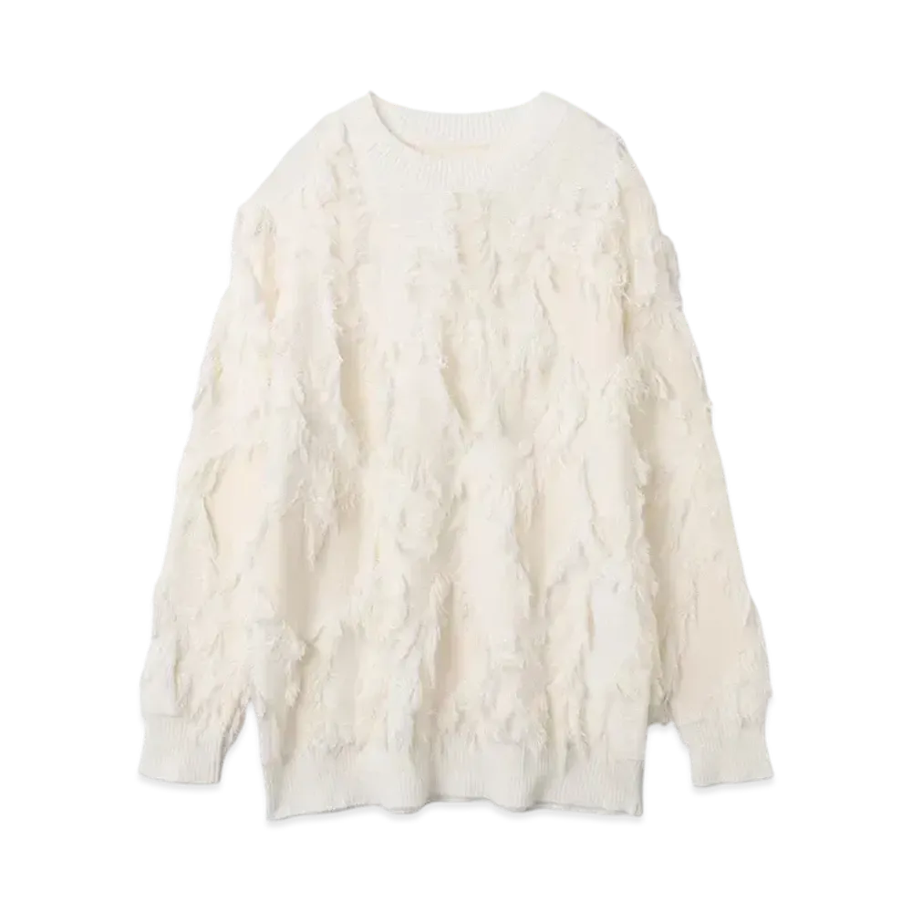 atmos pink Heart Logo Fringe Knit Top "Offwhite"