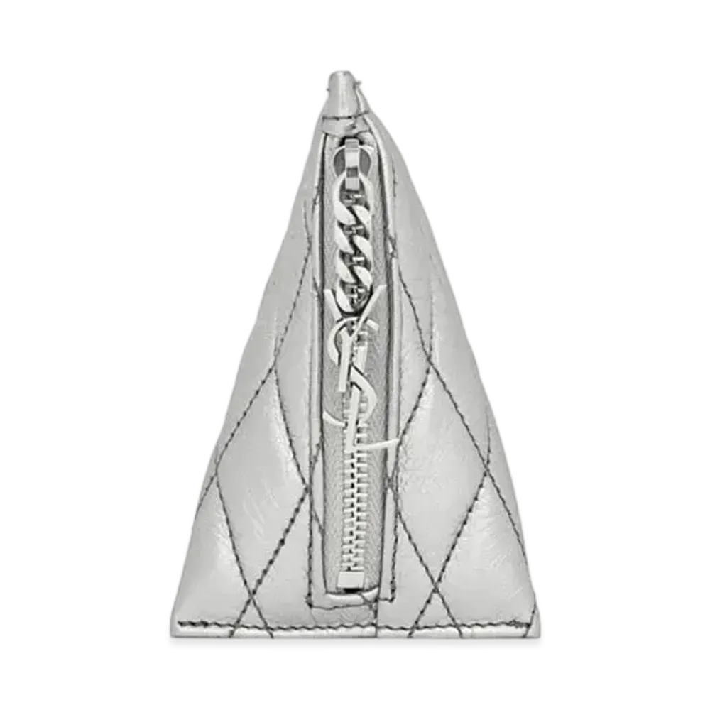 SAINT LAURENT Berlingo Charm In Crinkled Lame Leather "Silver"