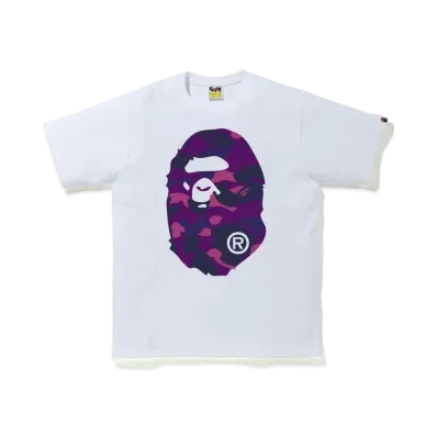 A BATHING APE COLOR CAMO BIG APE HEAD TEE "White/Purple"