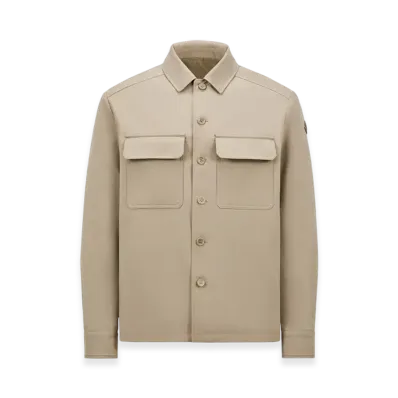 MONCLER Wool Gabardine Long Sleeve Shirt "Beige"