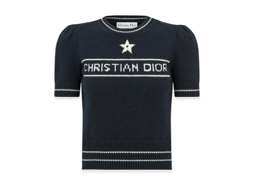 Dior Women's Christian Dior Short Sleeved Sweater Cashmere Wool Knit "Navy Blue"