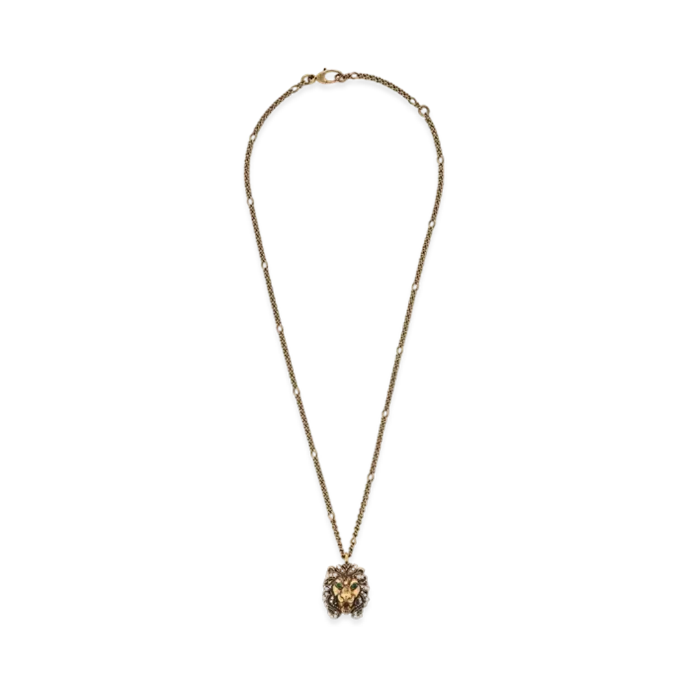 GUCCI Pearl Lion Head Necklace "Gold"