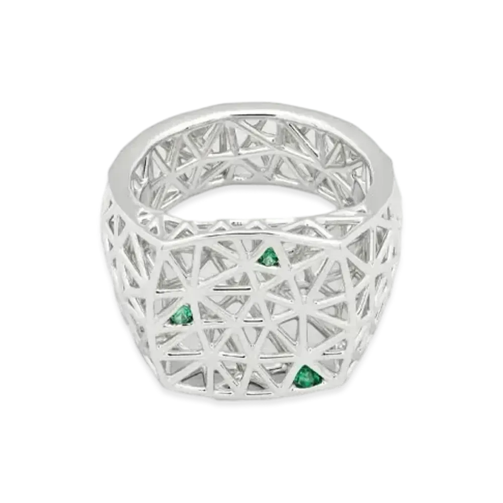 TOMWOOD Mesh Ring Fern Green "Silver"