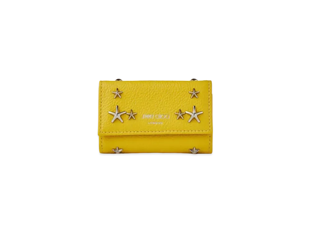 Jimmy Choo Neptune Soft Grainy Calf Leather Key Case With Star Studs "Silver/Sun"