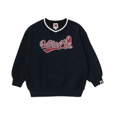 A BATHING APE Baseball Logo Relaxed Fit V-Neck Sweatshirt "Navy"