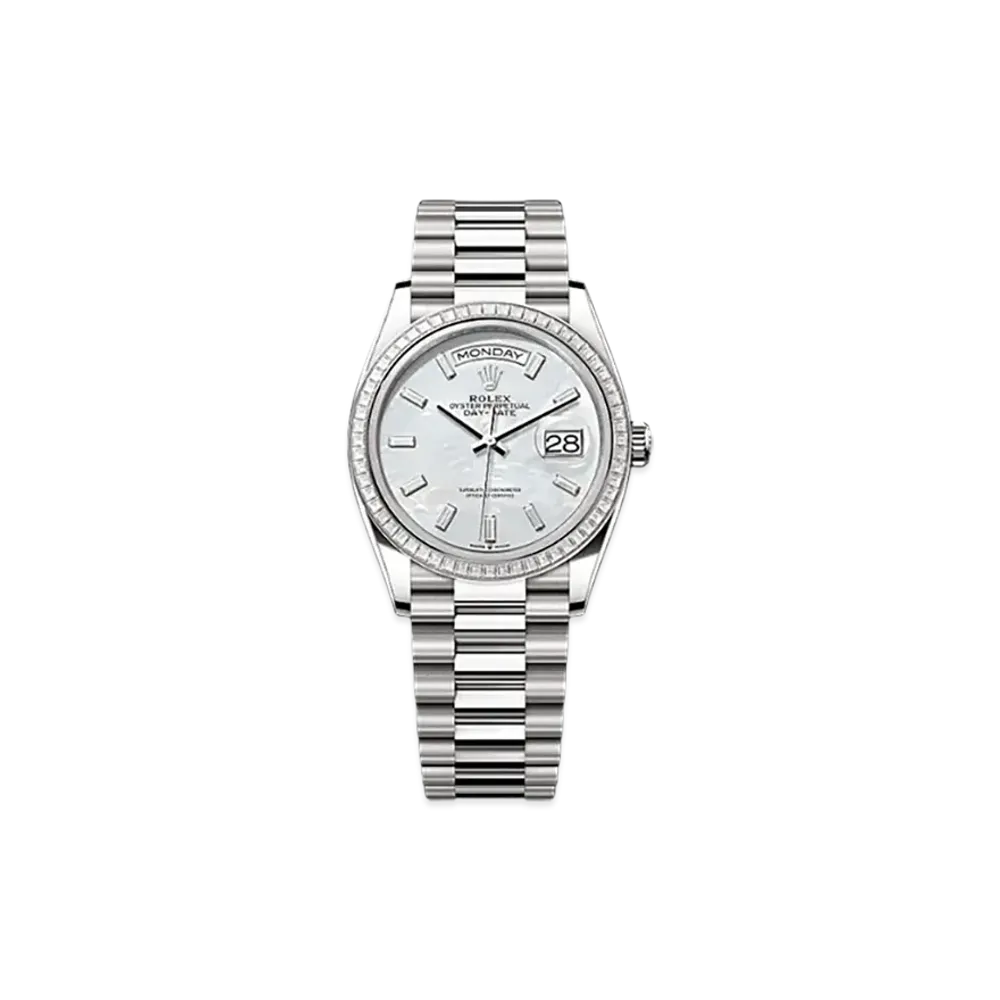 ROLEX Day-Date 36mm White Gold Diamond 128399TBR "White Mother-of-Pearl"