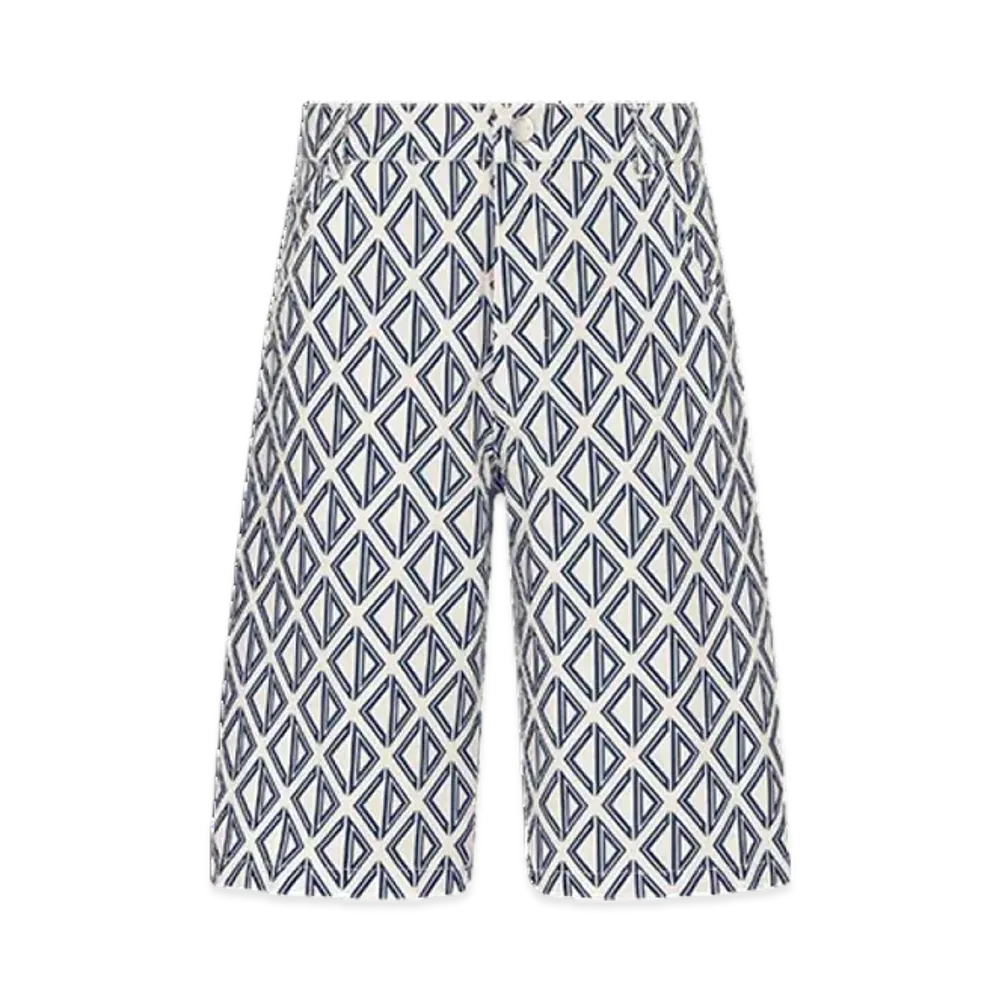 Dior Kids Blue CD Diamond Print Bermuda Shorts Cotton Gabardine "Beige/Blue"