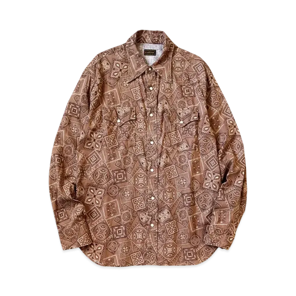 KAPITAL Uneven Sheeting Cookie Bandana Husky Western Shirt "Brown"
