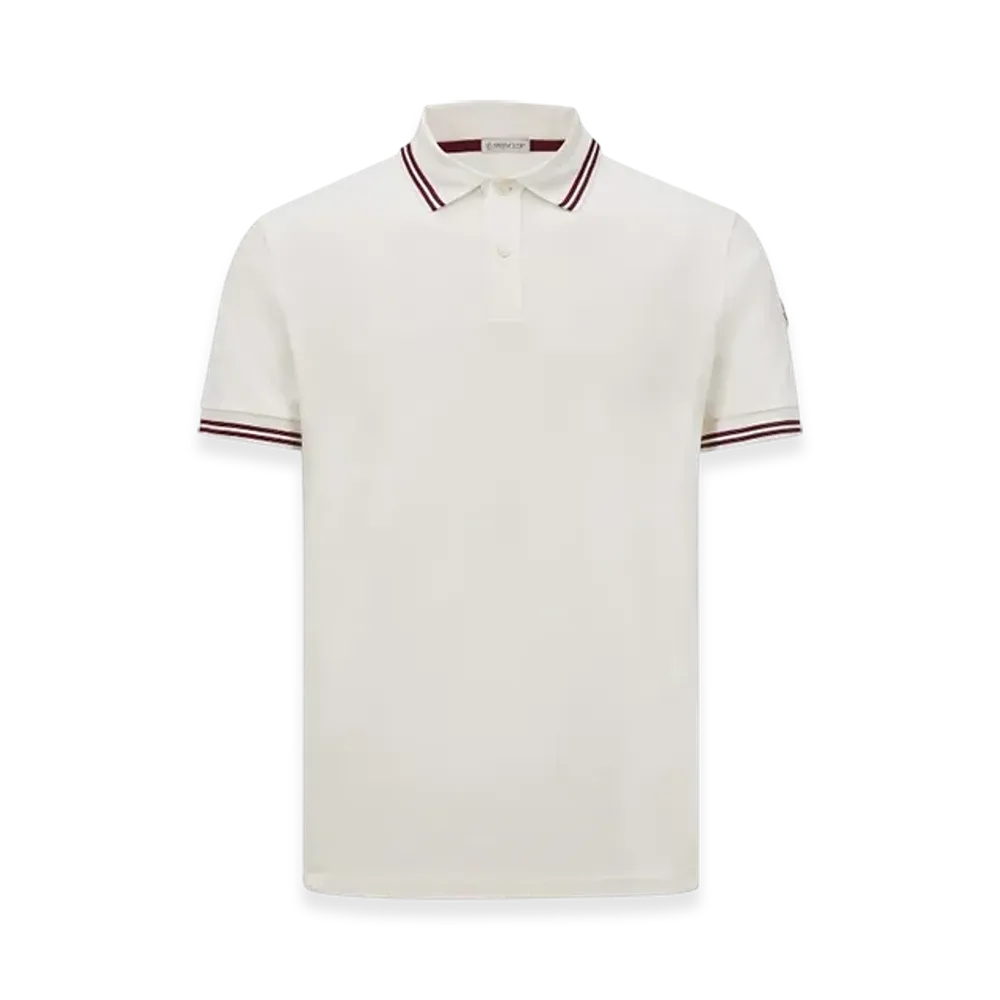 MONCLER Striped Trim Cotton Piquet Polo Shirt "White"