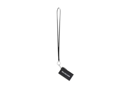 BALENCIAGA Cash Card Case On Keychain Semi Matte Crocodile Embossed Calfskin "Black"