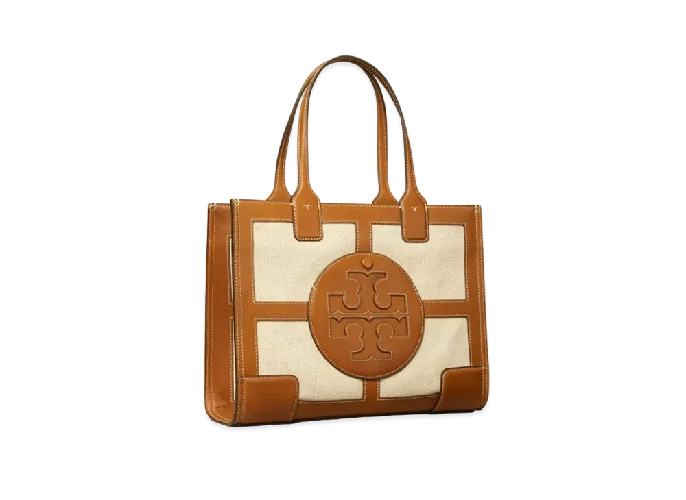 Tory Burch Ella Canvas Quadrant Mini Tote Bag "Natural/Brown"