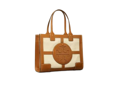 Tory Burch Ella Canvas Quadrant Mini Tote Bag "Natural/Brown"